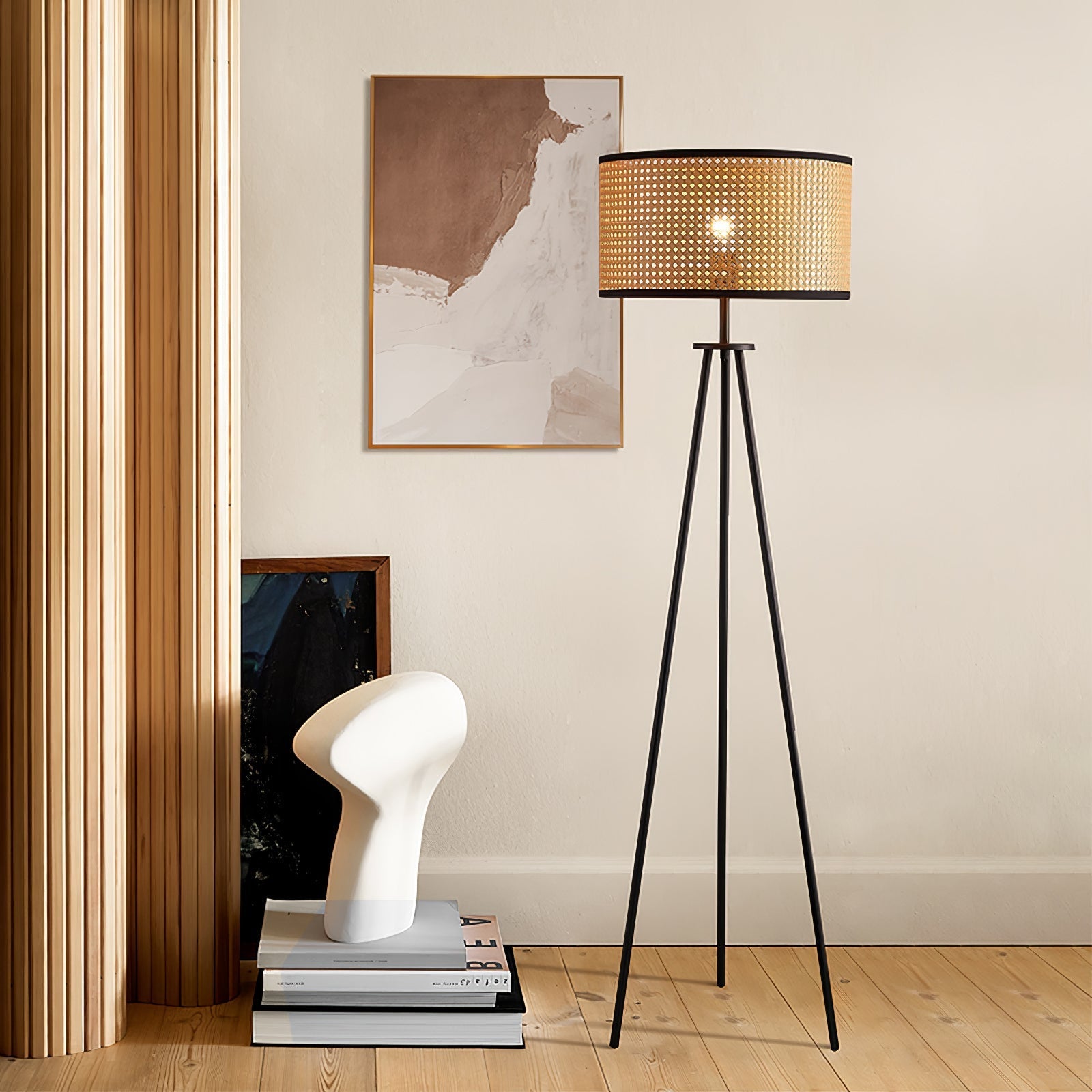 Rattan tripod deals floor lamp