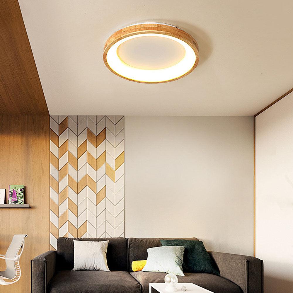 Retro Geometry Circle Wood LED Ceiling Light