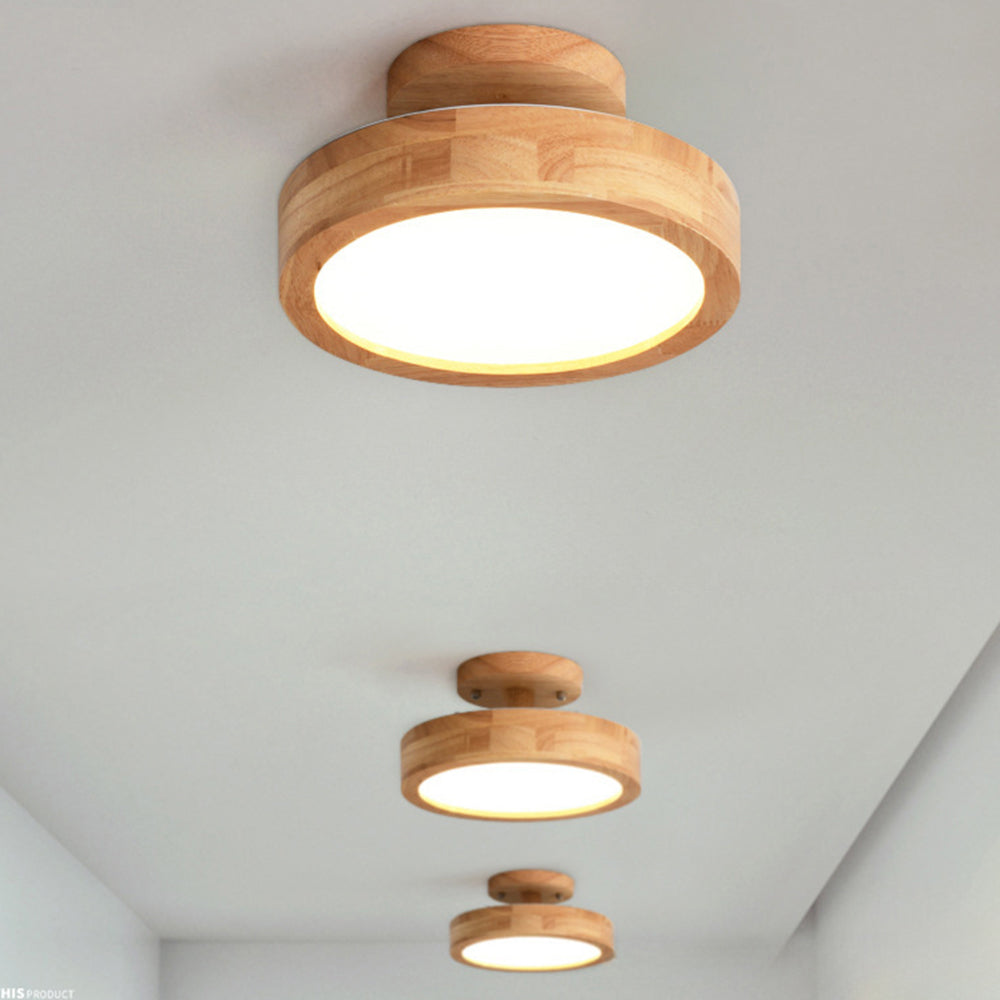 Contemporary Wood Round Flush Mount LED Ceiling Light