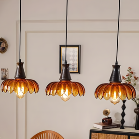 Retro Amber Blossom Glass Pendant Light