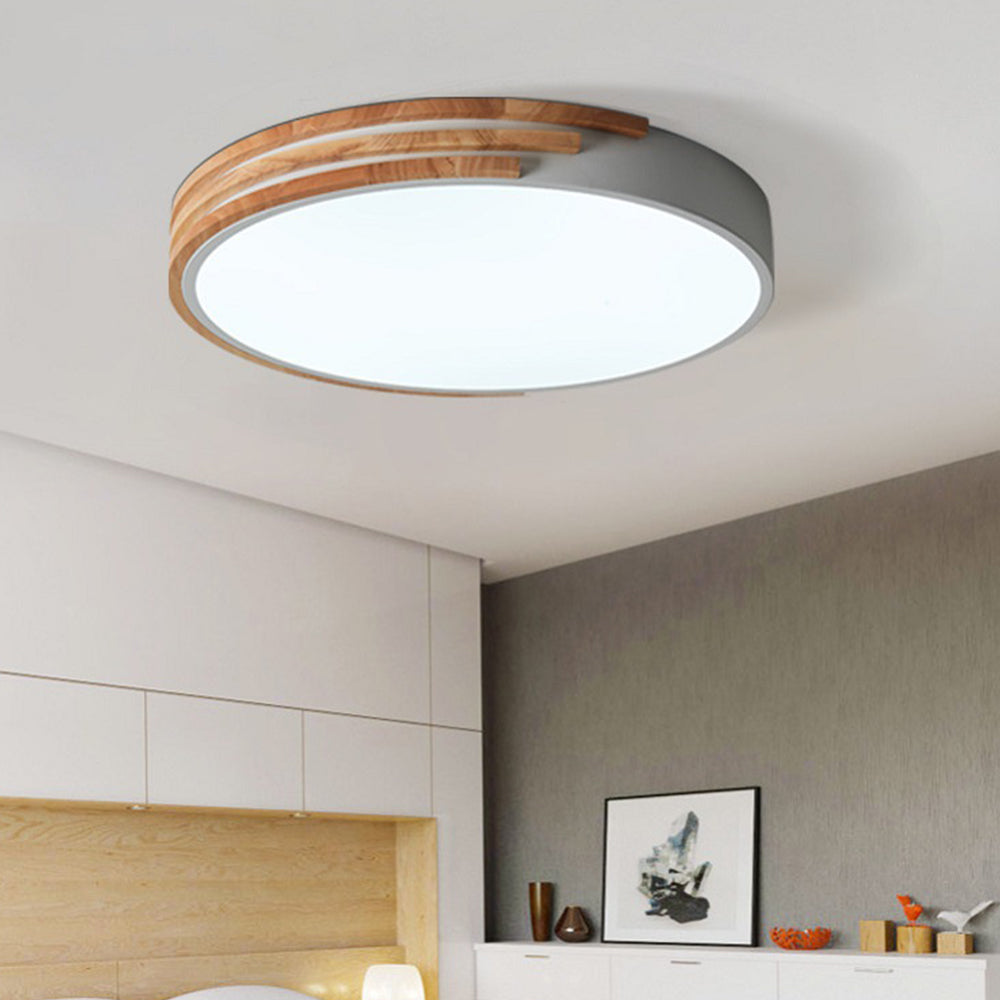 Round LED Dimmable Wood Ceiling Lamp