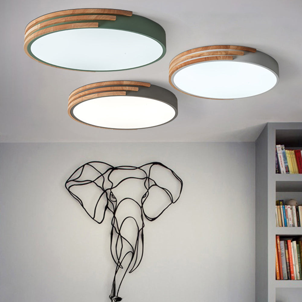 Round LED Dimmable Wood Ceiling Lamp