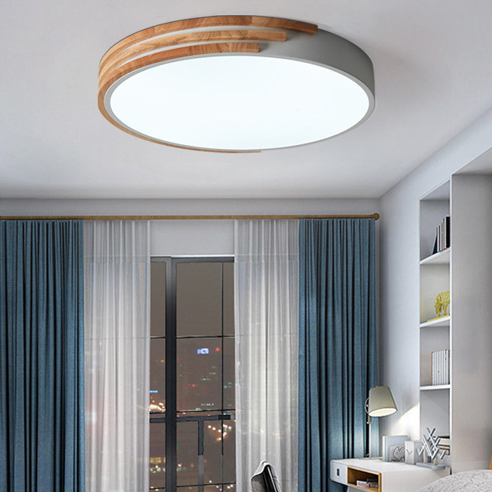 Round LED Dimmable Wood Ceiling Lamp