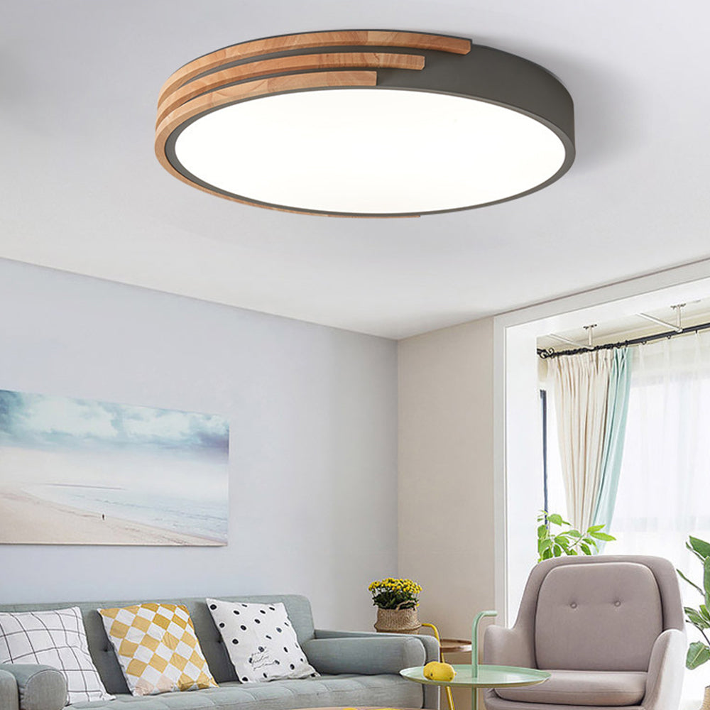 Round LED Dimmable Wood Ceiling Lamp