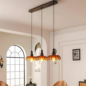 Retro Amber Blossom Glass Pendant Light