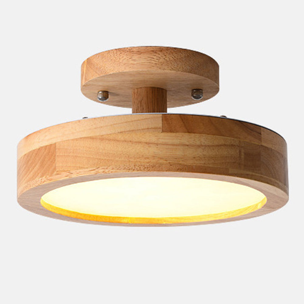 Contemporary Wood Round Flush Mount LED Ceiling Light