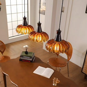 Retro Amber Blossom Glass Pendant Light