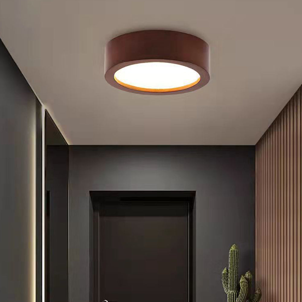 Contemporary Wood Round Flush Mount LED Ceiling Light