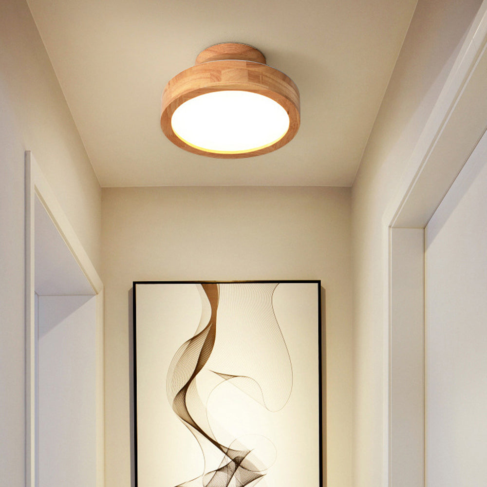 Contemporary Wood Round Flush Mount LED Ceiling Light