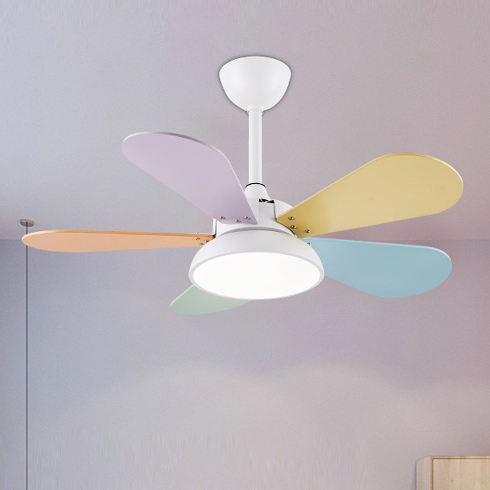 Macaron Colorful Round Ceiling Fan With LED Light