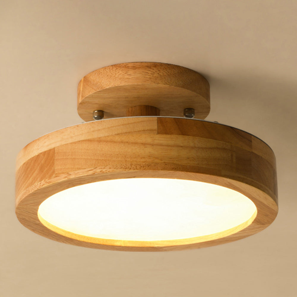 Contemporary Wood Round Flush Mount LED Ceiling Light