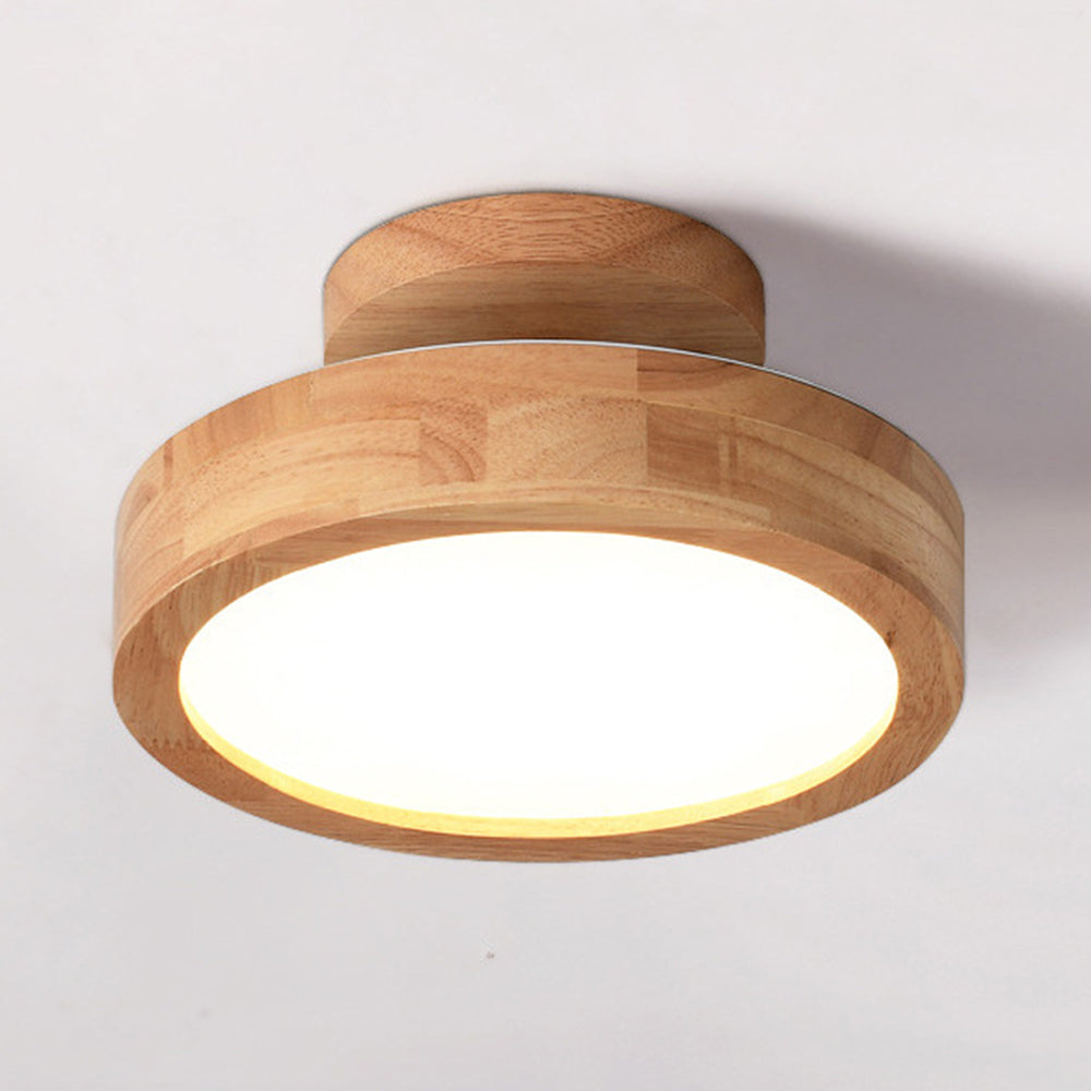 Contemporary Wood Round Flush Mount LED Ceiling Light