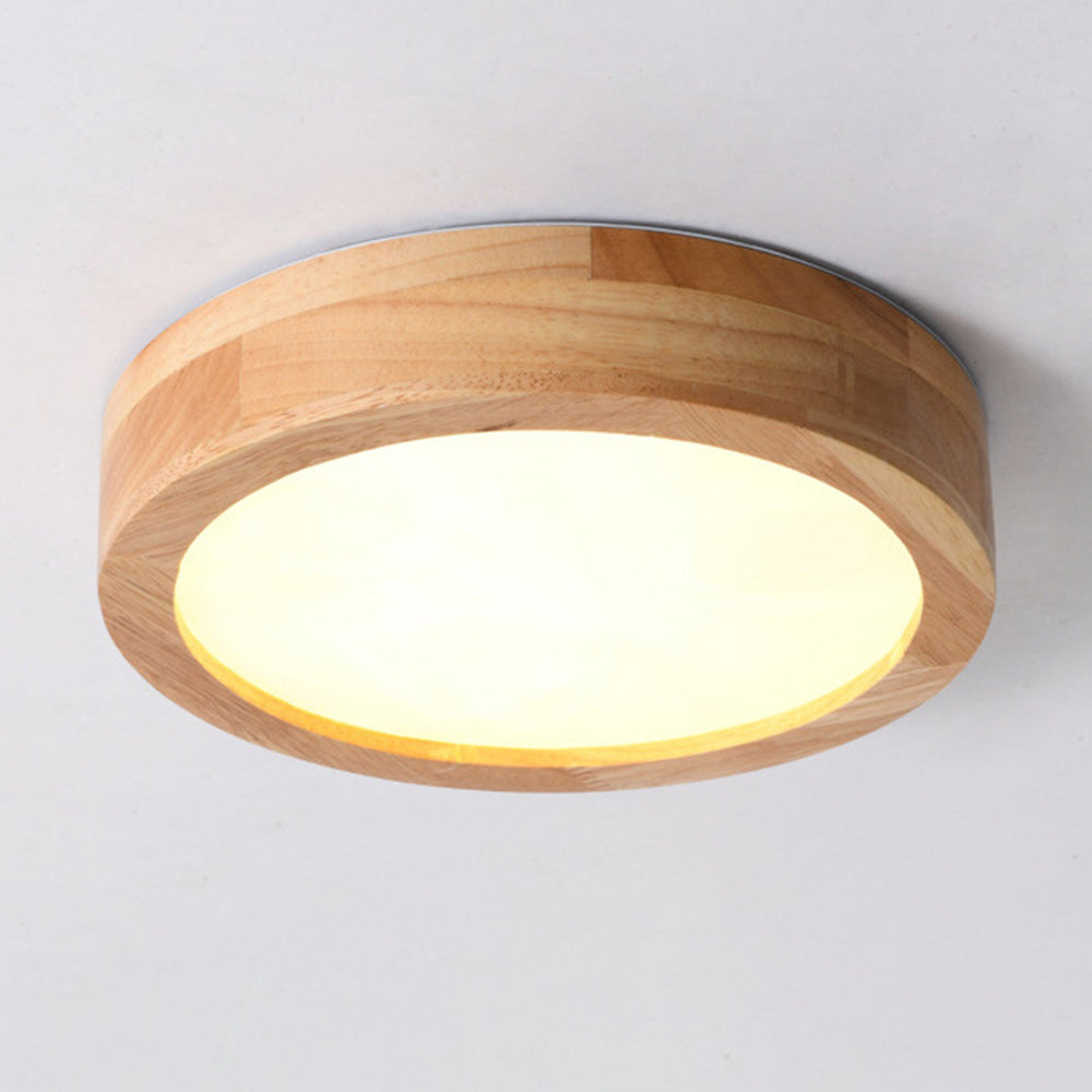 Contemporary Wood Round Flush Mount LED Ceiling Light