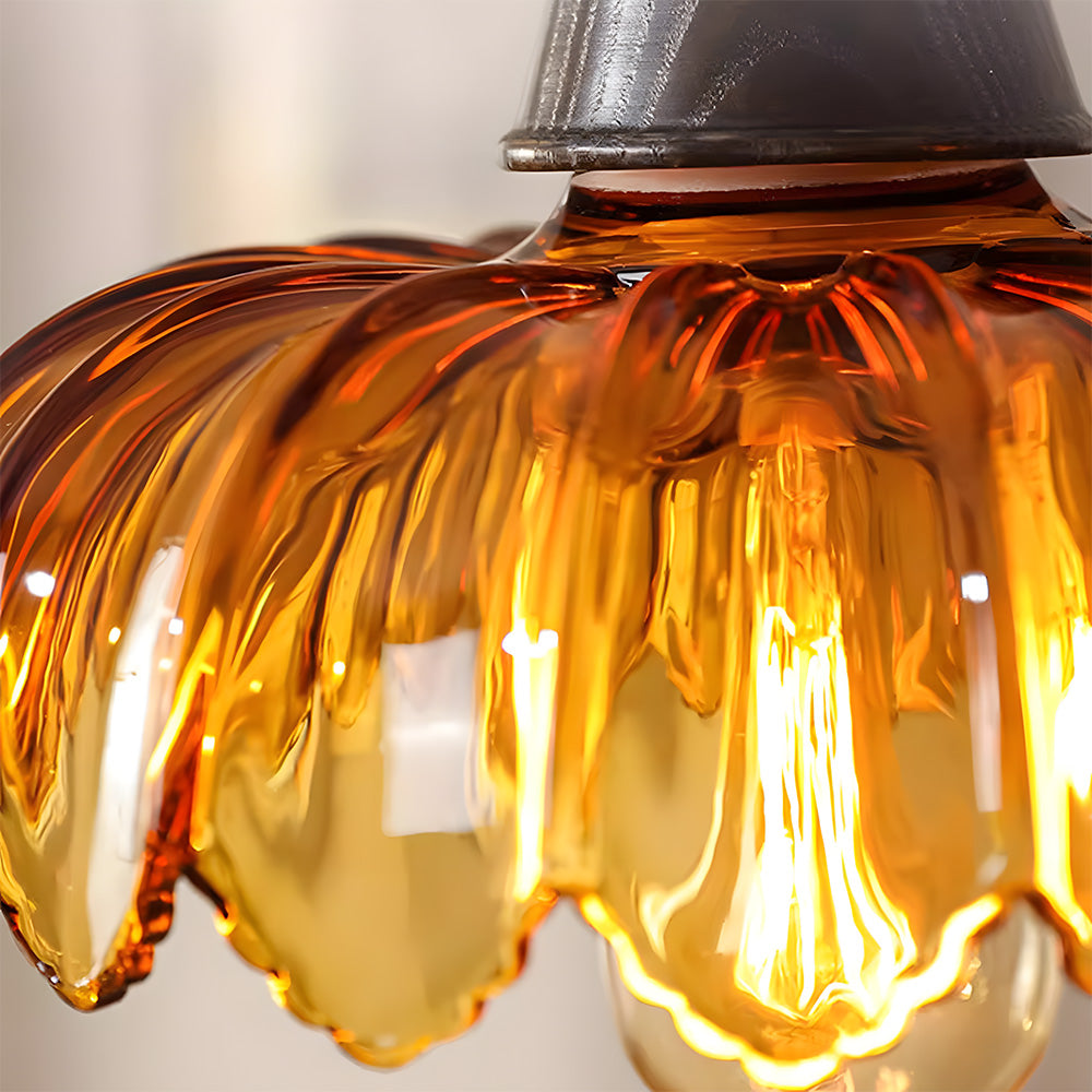 Retro Amber Blossom Glass Pendant Light