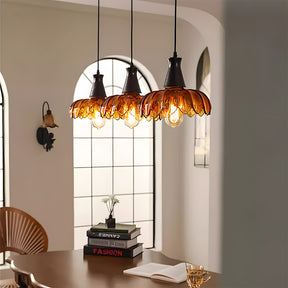 Retro Amber Blossom Glass Pendant Light