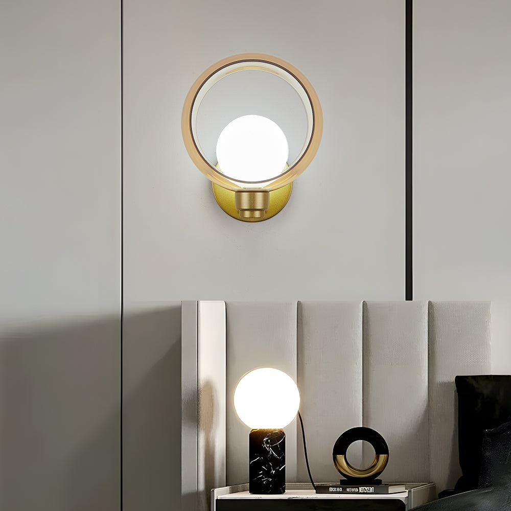 Simple Round Modern Glass Bedroom Wall Light