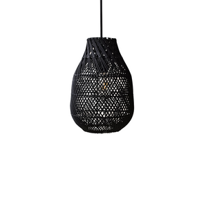 Classic Farmhouse Black Rattan Handwoven Pendant Light