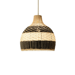 Vintage Rattan Handwoven White and Black Pendant Light