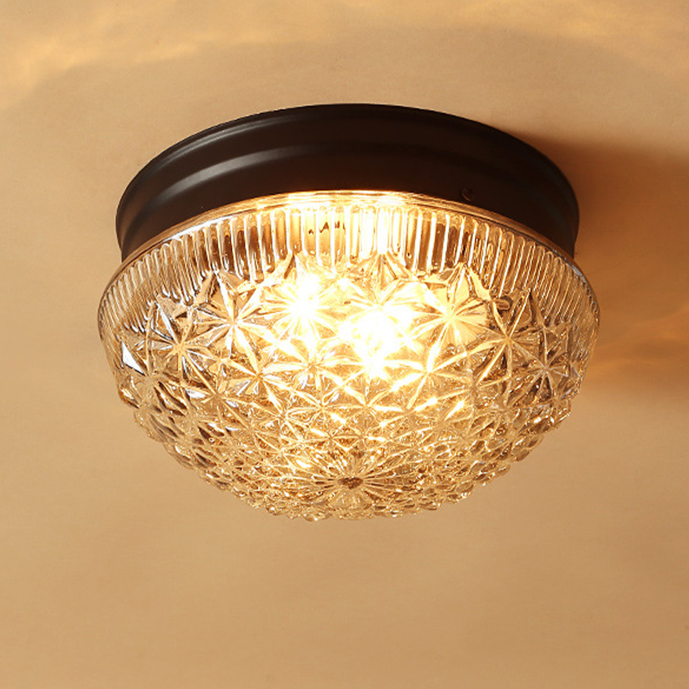 Clear Ribbed Glass Ceiling Light Fixture for Bedroom