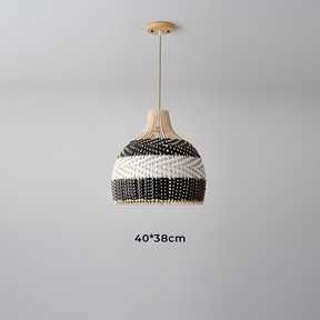 Vintage Rattan Handwoven White and Black Pendant Light