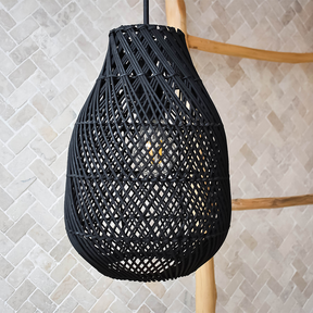 Classic Farmhouse Black Rattan Handwoven Pendant Light