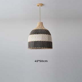 Vintage Rattan Handwoven White and Black Pendant Light