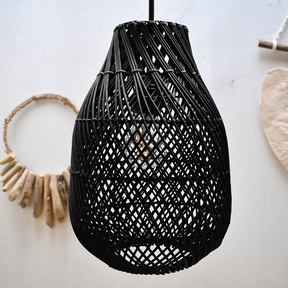 Classic Farmhouse Black Rattan Handwoven Pendant Light