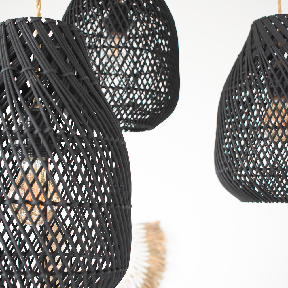 Classic Farmhouse Black Rattan Handwoven Pendant Light