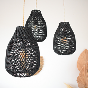 Classic Farmhouse Black Rattan Handwoven Pendant Light