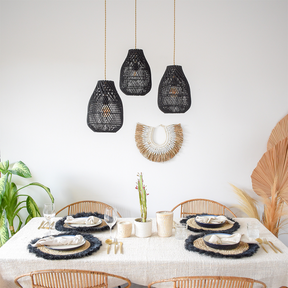 Classic Farmhouse Black Rattan Handwoven Pendant Light