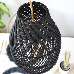 Classic Farmhouse Black Rattan Handwoven Pendant Light