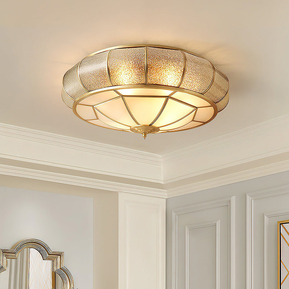 Mid-Century Gold Glass Drum Ceiling Light