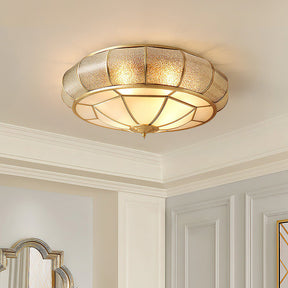 Mid-Century Gold Glass Drum Ceiling Light