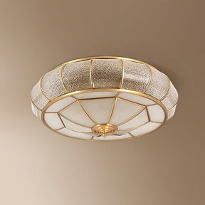 Mid-Century Gold Glass Drum Ceiling Light