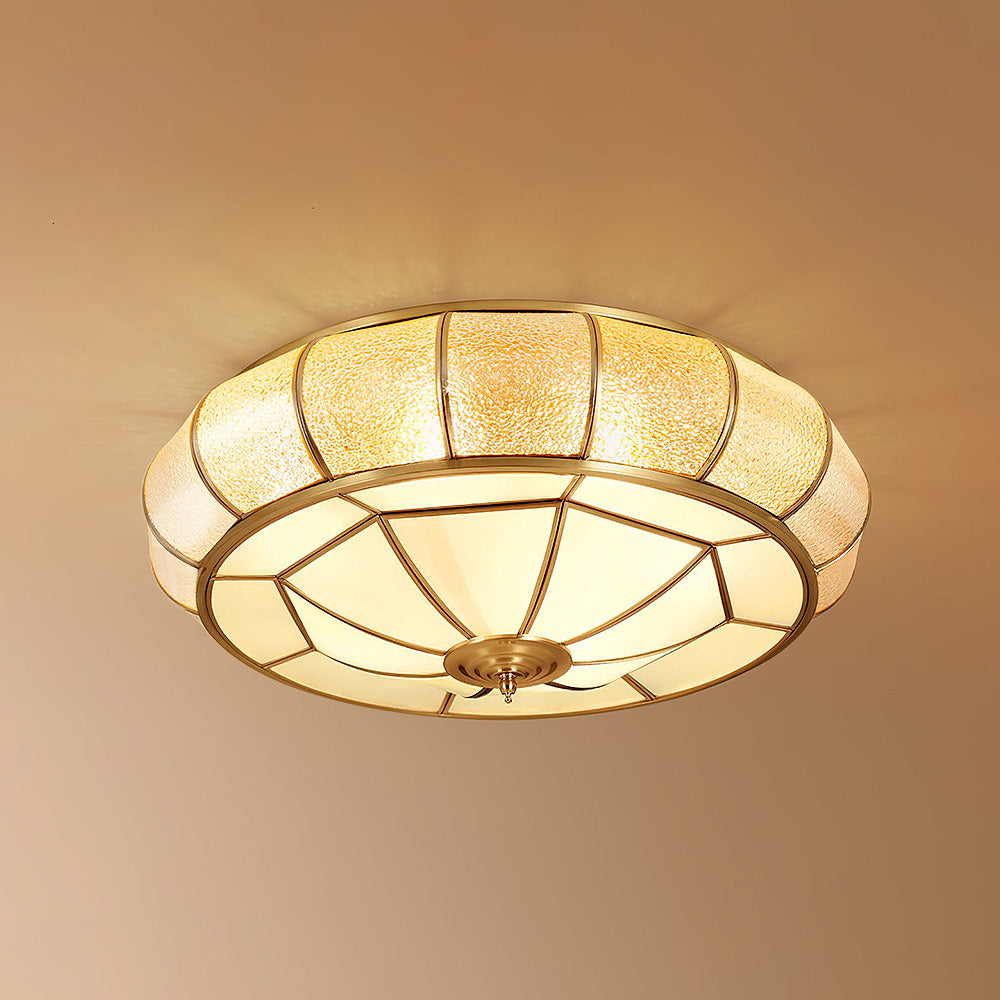 Mid-Century Gold Glass Drum Ceiling Light
