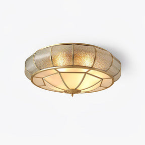 Mid-Century Gold Glass Drum Ceiling Light