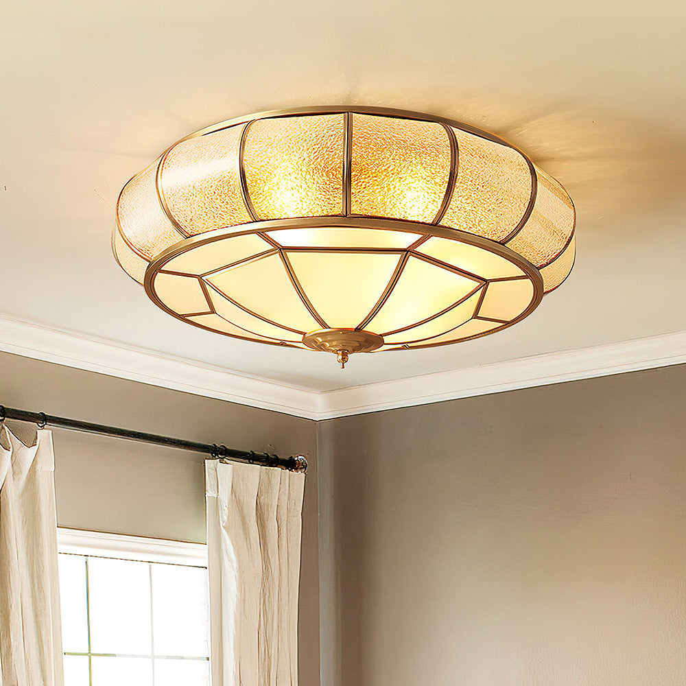 Mid-Century Gold Glass Drum Ceiling Light