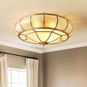 Mid-Century Gold Glass Drum Ceiling Light