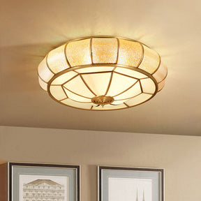 Mid-Century Gold Glass Drum Ceiling Light