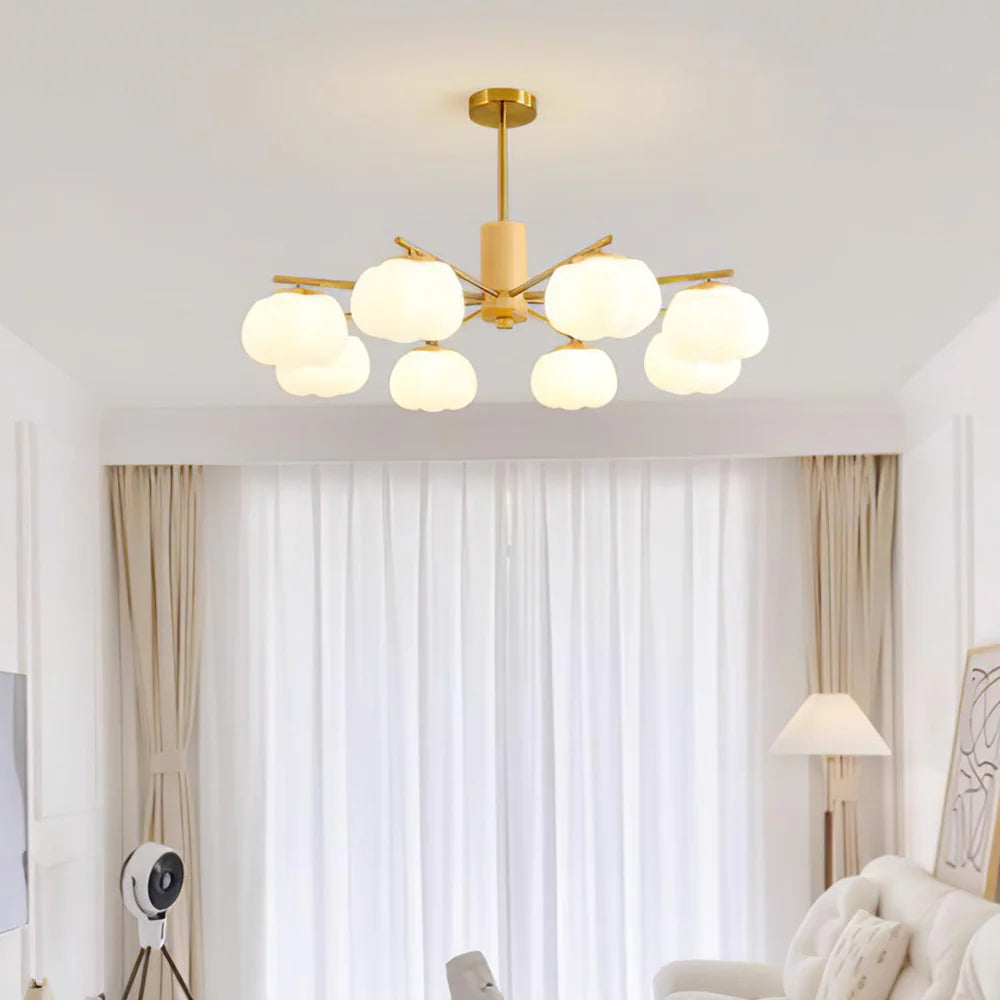 Cream Style Wooden Cotton Balls Chandelier For Living Room