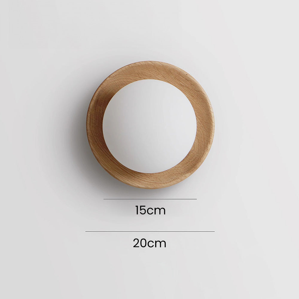 Natural Wood Minimalist Round Wall Light