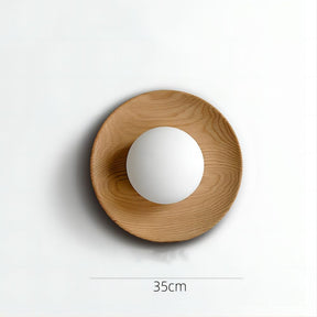 Natural Wood Minimalist Round Wall Light