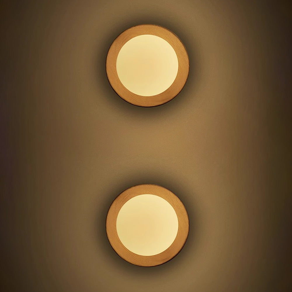 Natural Wood Minimalist Round Wall Light