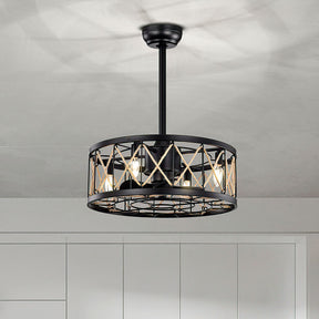 Industrial Semi Flush Living Room Ceiling Fan With Light And Remote -Lampsmodern