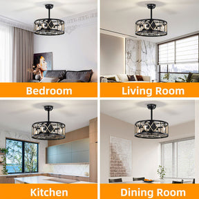Industrial Semi Flush Living Room Ceiling Fan With Light And Remote -Lampsmodern