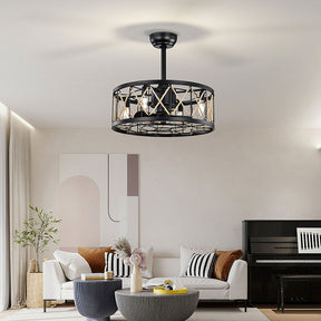 Industrial Semi Flush Living Room Ceiling Fan With Light And Remote -Lampsmodern