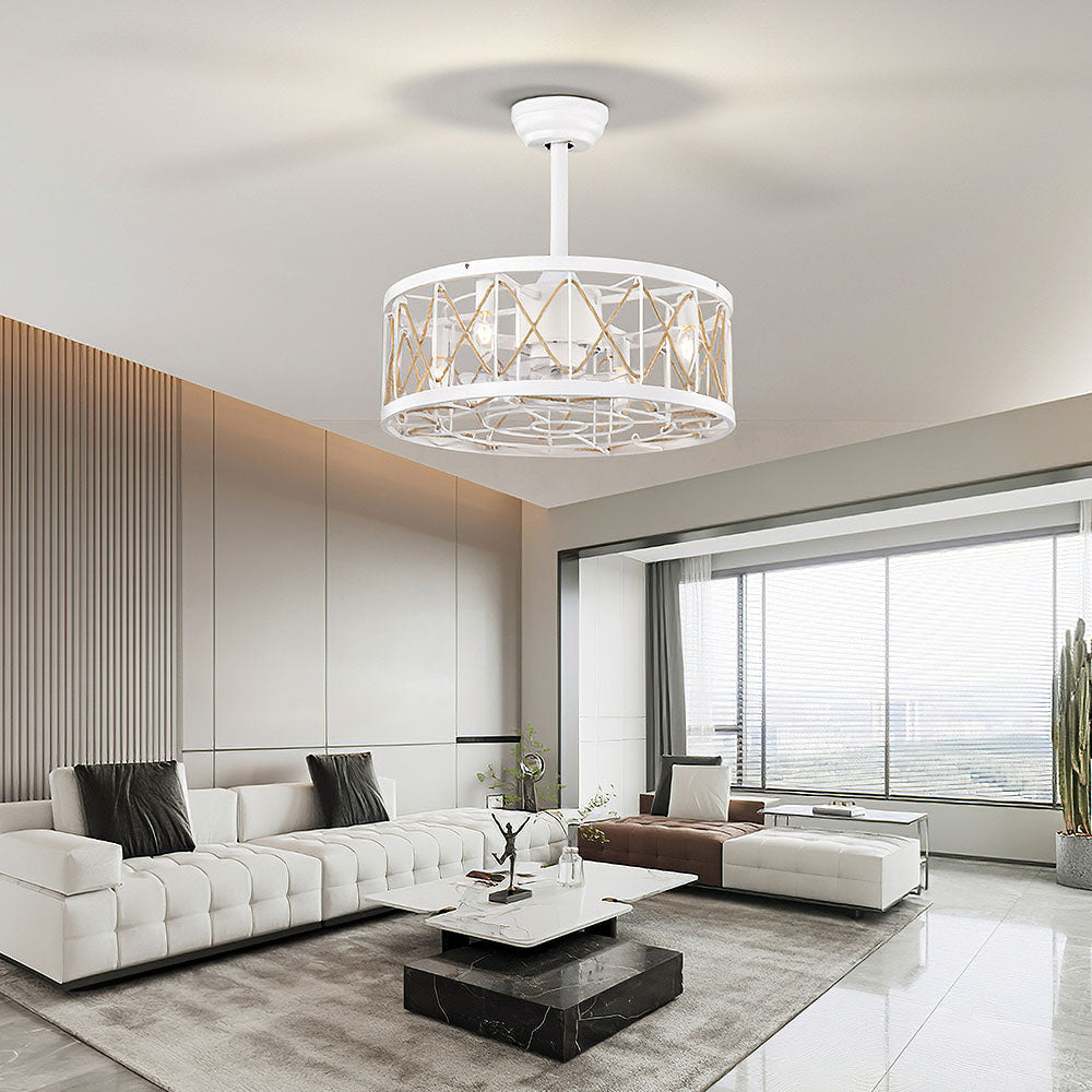 Industrial Semi Flush Living Room Ceiling Fan With Light And Remote -Lampsmodern