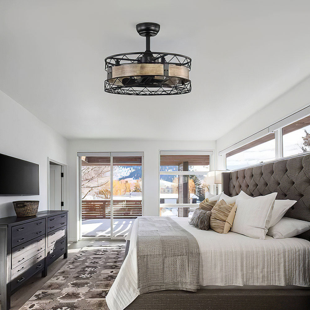 Natural Bedroom Black Ceiling Fan With Light And Remote -Lampsmodern