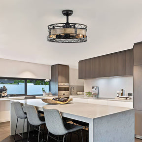 Natural Bedroom Black Ceiling Fan With Light And Remote -Lampsmodern