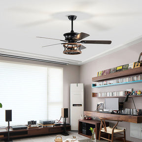Farmhouse with Caged Ceiling Fan With Light And Remote -Lampsmodern